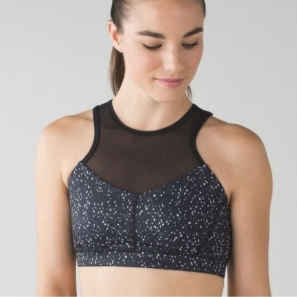Lululemon All Meshed Up Black & Gray Sports Bra High Neck Size 6 - Picture 3 of 7